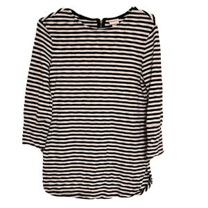 Merona Blouse White Black Striped Sleeve Shirt Xsmall Zip Back Womens